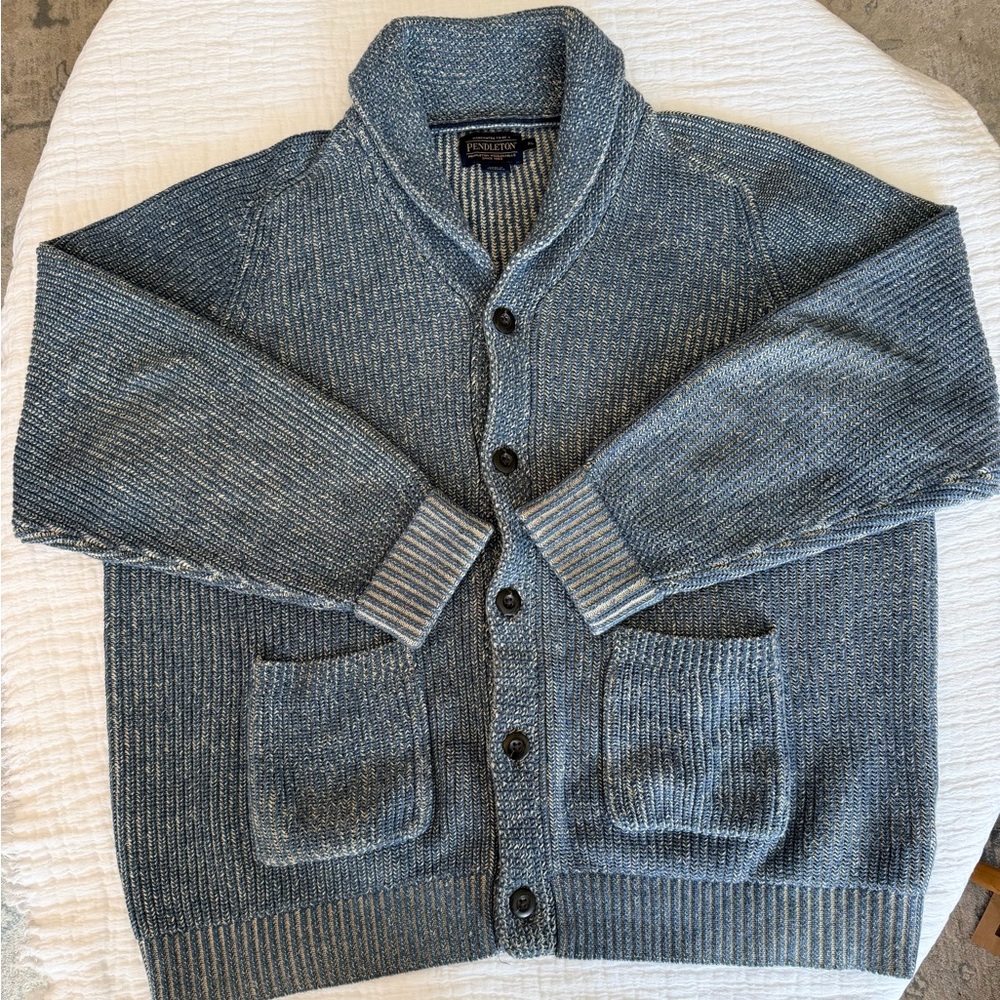 Pendleton Men's Blue Shawl Collar Button-Up Sweater